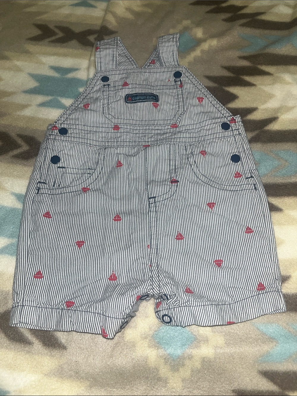 Striped Blue & Red Sailboat Toddler Overalls